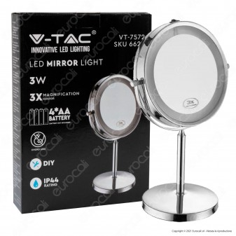 V-Tac VT-7572 Lampada LED a Specchio 3W Ingrandimento 3x Orientabile Colore Cromato - SKU 6629