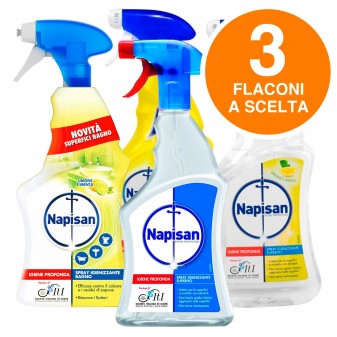 Napisan Kit da 3 Flaconi Spray Igienizzante a Scelta Superfici o Bagno