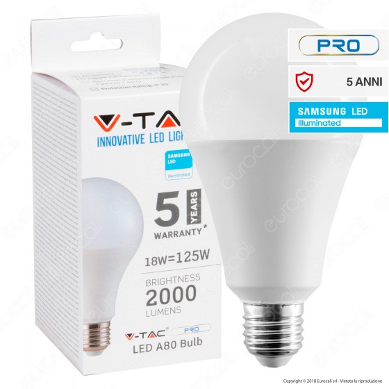 V-Tac PRO VT-298 Lampadina LED E27 18W Bulb A80 Chip Samsung - SKU V-Tac PRO VT-298 Lampadina LED E27 18W Bulb A80 Chip Samsung - SKU