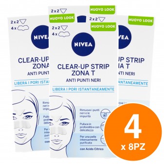 Nivea Clear Up Strip Zona T Cerotti Anti Punti Neri con Acido Citrico - 4...