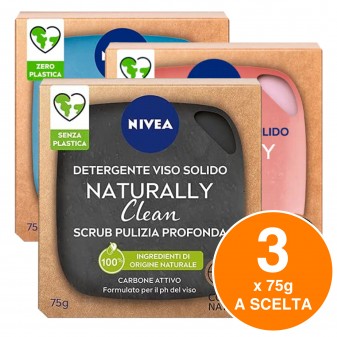 Nivea Naturally Clean 3 Saponette Viso Rinfrescante Illuminante e Scrub - Kit...