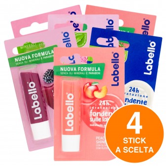 Labello Balsamo Idratante Labbra Burrocacao - Kit da 4 Stick a Scelta